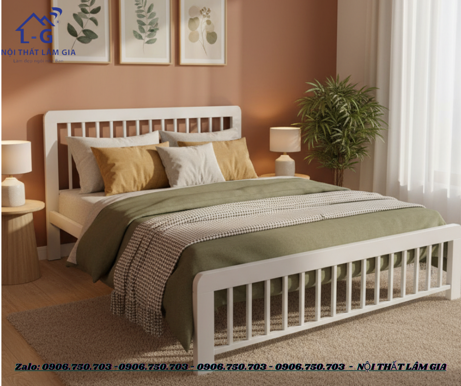 Giường sắt hộp vuông 4x8 không đầu nệm